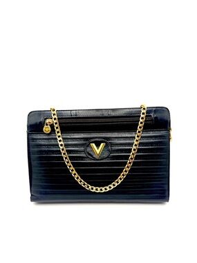 Authentic Valentino Black Leather Clutch Zip Top with Zip Front Pocket